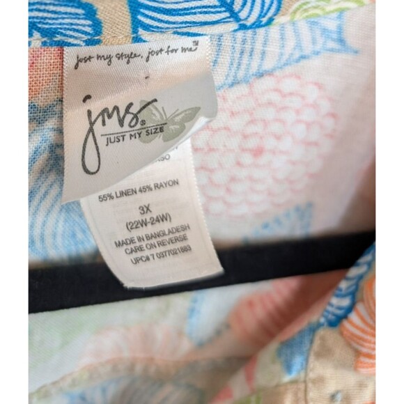 JMS Just My Size Button Up Top Floral Vacation Linen Blend Size 3X 22W/24W - Picture 8 of 8